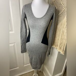 NWOT QI CASHMERE Gray and Black Knit Dress